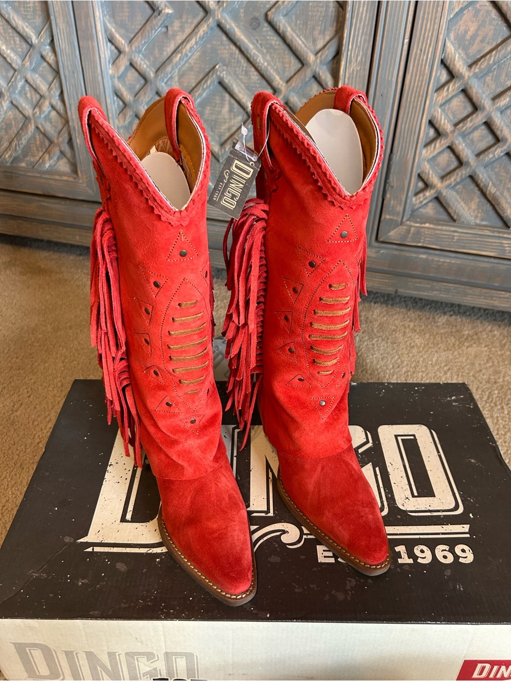 Dingo Spirit Trail Fringe Tall Western Boots NWT Red 6.5 $199 - Picture 2 of 9